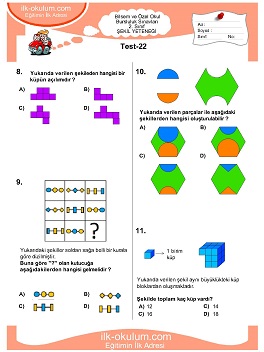 ilkokul 1. Sınıf Bilsem Zeka Testi 